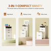 3 in 1 White Vanity Desk with Plip Top Mirror, Makeup Vanity Set with LED Lights