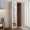 High Gloss 2 Door Mirror Wardrobe Storage Hanging Rail White&Oak Home Furniture