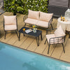 4 Piece Patio Conversation Set Outdoor Furniture Set Loveseat Bench Coffee Table