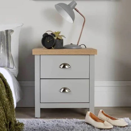2 Drawers Wooden Bedside Cabinet Bedroom Side Tables Nightstand Shelf Unit Grey