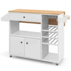 Drop Leaf Kitchen Island Cart Storage Cart on Wheels-Black-White