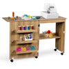 Folding Sewing Table 2 IN 1 Rolling Craft Table Home Office Desk Workstation