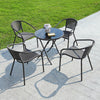 Black Outdoor Large Dining Table Garden Patio Tempered Glass Top w/ Parasol Hole