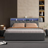 Modern Double Single Metal Bed Frame Upholstered Headboard with LED Lights Grey
