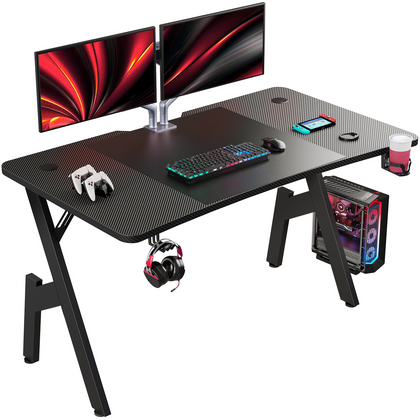 140cm Gaming Desk Computer Gaming Table w/ Cup Holder & Headphone Hook Black