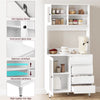 Tall Kitchen Cupboard 180cm Glass Doors 4 Drawers Pantry Cabinet White MDF Panel