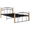 Bed Frame Black Metal and Solid Oak Wood 120x200 B7Z2
