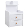 White Tall Cabinet Bedside Table Storage Narrow Chest of 2Drawer&Shelves Storage