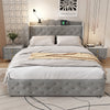 Double Bed Upholstered Storage Bed Frame With Headboard, Lamp and 4 Drawers