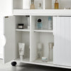 Bathroom Cabinet Floor Storage w/ 2 Sliding Doors Cupboard White 4 Wheels