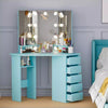 Corner Dressing Table with LED Lights Vanity Makeup Desk with Mirror & 5 Drawers