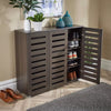 3 Door Shoe Storage Cabinet Dark Brown Wooden Rack Stand Cupboard Slatted Doors