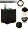 Black Bedside Table with Wireless Charging, USB Charging Station & LED Lights