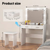 Vanity Desk with Mirror Lights，Glass Top Dressing Table with 2 Drawers and Qgxjh