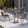 1.5m Brown Garden Table Rectangle Tempered Glass Yard Dining Table Umbrella Hole