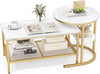 Nesting Coffee Tables Set of 2 - Faux Marble with Storage Shelf for Living Room