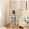 Pet Furniture Kitty Activity Center Multi-level Cat Tree w/ Basket Bed-Grey