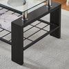 Rectangle Glass Coffee Table Modern Living Room Furniture Shelf White Black Wood