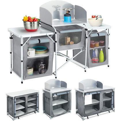 Aluminum Camping Kitchen Unit Folding Storage Shelf Station Cook Table Outdoor