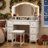 Dressing Table with Stool Set 10 LED Bulbs Vanity Desk 7 Drawers Storage White