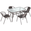 Metal&Glass Garden Table and 4 Chairs Rattan Outdoor Patio Bistro Furniture Set