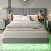 Double Plush Velvet Upholstered Bed Frame 4ft6 with Headboard & LED Lights Grey