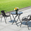 Black Outdoor Large Dining Table Garden Patio Tempered Glass Top w/ Parasol Hole