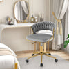 Home Office Desk Chair Set of 2 w/ Hand-woven Back & Golden Metal Legs (Grey)