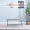 Rectangular Grey Faux Leather Dining Bench with Metal Storage Shelf Shoes Bench