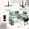Corner Computer Workstation L-Shaped Gaming Desk w/Monitor Stand-Brown