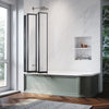 Over Bath Shower Screen 4 Folding Black Frame Safety Clear Glass Panel 1000x1400