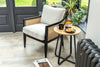 RATTAN ARMCHAIR JAPANDI STYLE SIDE CHAIR WOODEN FRAME BOUCLE SEAT