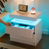 Bedside Tables White High Gloss LED Cabinets 2 Drawers Nightstand Modern Bedroom