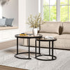 Nesting Coffee Table Set of 2 Glass Top Sofa Side End Tables Metal Framed Black
