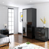 Black 2 Door High Gloss Wardrobe Bedroom Set Furniture Storage with Hanging Rail