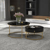Round Nesting Coffee Table with Storage Drawer Stacking Side Tables Set Black