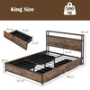 COSTWAY King Size Bed Frame Metal Bed Platform LED Lights Headboard