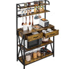 Kitchen Bakers Rack Storage Shelf Unit with 2 Drawers & 6 Hooks Microwave Stand