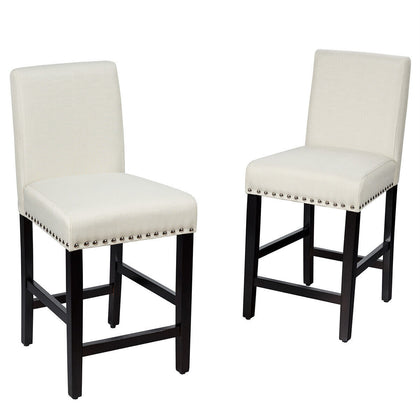 2Pcs Bar Stool Upholstered Fabric Pub Stools Counter Height Stools Dining Chairs