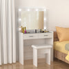 Vanity Desk with Mirror Lights Glass Top Dressing Table w/ 2 Drawers & Stool UK