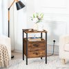 Bedside Table with Charging Station End Table with 2 Drawers Nightstand