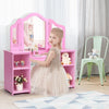 2 In 1 Kids Vanity Table Children Dressing Table Set w/ Mirror & Storage Shelves