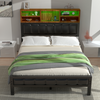 Double Bed Frame Industrial Metal Platform Bed w/ LED Headboard and Footboard UK