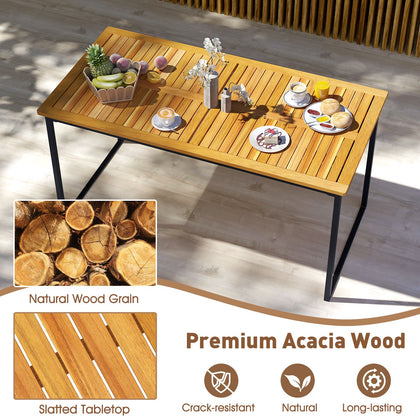 140 x 70cm Rectangle Patio Table with Slatted Tabletop-Natural