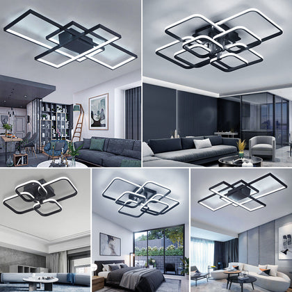 Modern Chandelier LED Lamp Black Frame Ceiling Light Living Room Pendant Lights