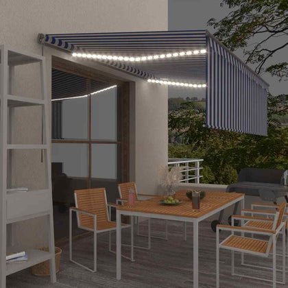 Manual Retractable Awning with Blind & LED 4x3m Blue & White