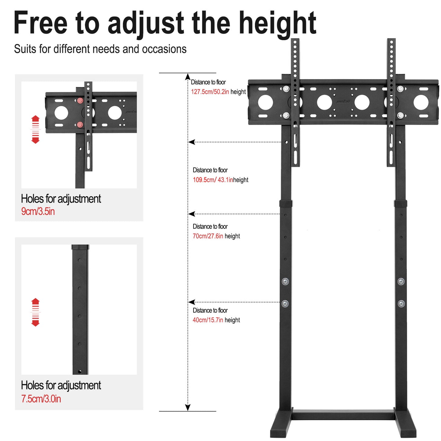 117/132cm Tall Floor TV Stand with Bracket Mount 32-100 Inch Height Adjustable