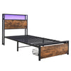 Metal Bed Frame with Outlets, LED Strip, 3ft Single Platform Bed with Storage