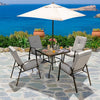 6 Pieces Patio Dining Set Outdoor Furniture Set Tempered Glass Table w/ Umbrella