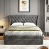 Fabric Upholstered Storage Bed Frame Single Double with Headboard and 4 Drawers